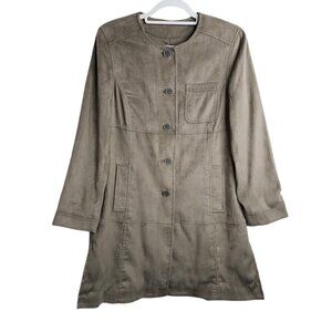 J Jill Faux Suede Jacket size XS GRAY BEIGE TAUPE Preppy Long Shacket Shirt Chic